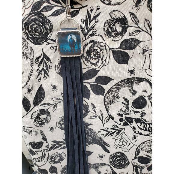 Handmade Halloween horror Leather Fringe purse bag charm keychain spooky vibes - Picture 1 of 4